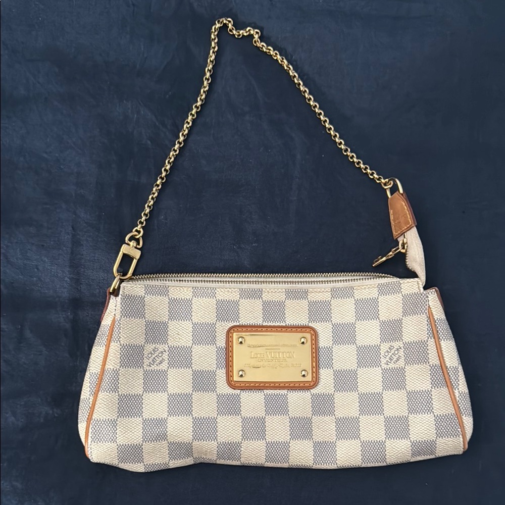 Designer Checkered Shoulder Bag - Cream and Tan